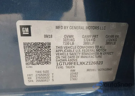 2019 GMC Sierra 1500 Denali z USA, uszkodzony, nr VIN 1GTU9FELXKZ126023